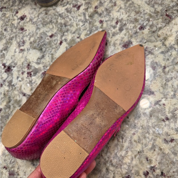 Tabitha Simmons Fuscia Pink Holographic Mary Jane Flats Sandals made in Italy - Picture 13 of 14